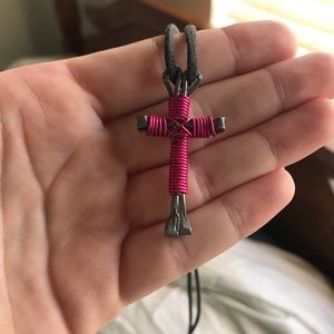Pink Metallic Cross Necklace